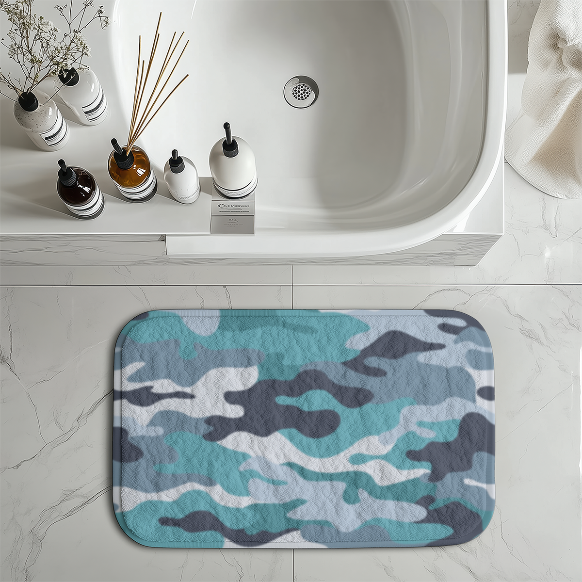 Military Camouflage Green Designed Bath Mats