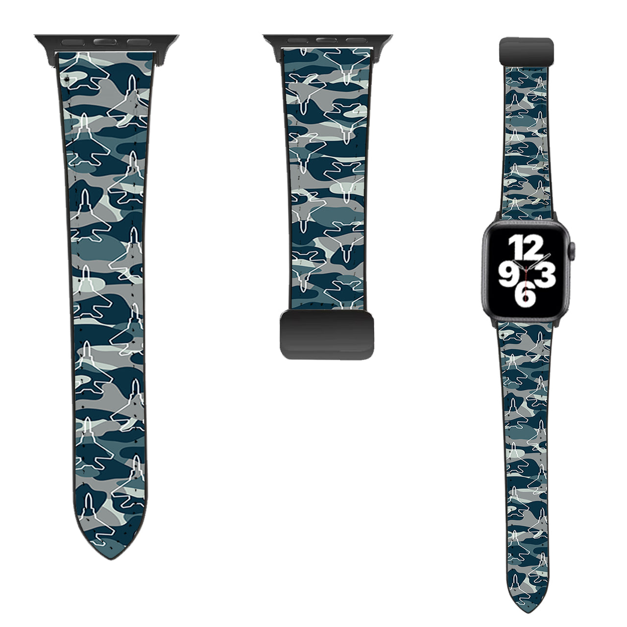 Military Comouflage & Jet Airplanes Designed Leather Apple Watch Straps