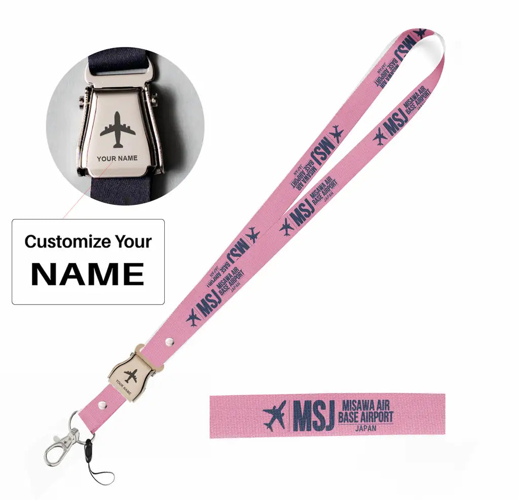 Misawa Air Base (MSJ) seat belt lanyard - pink with name