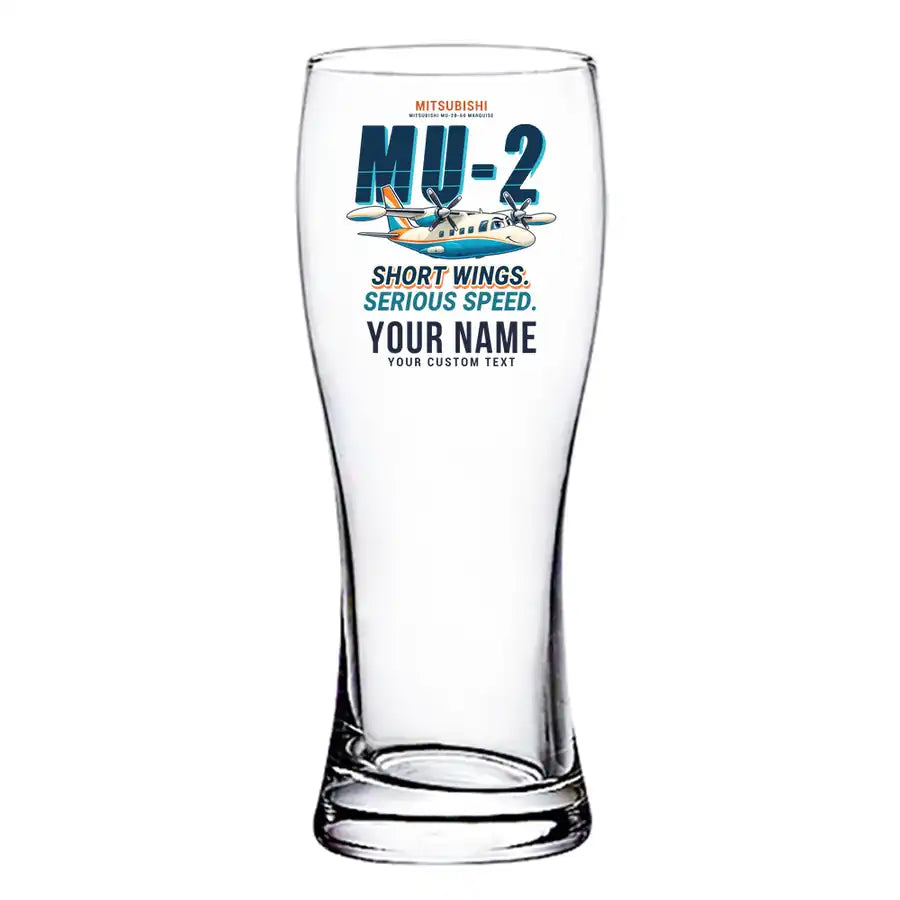 Mitsubishi MU-2B-60 Marquise - Cartoon + Name - Pilsner Beer Glass