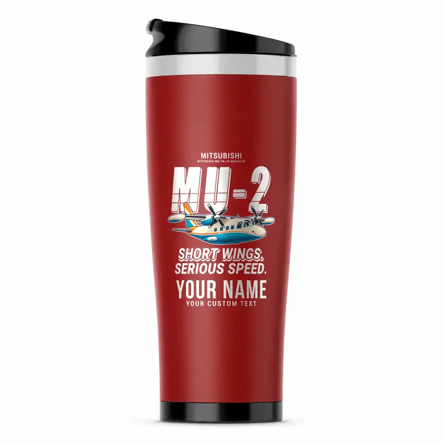 Mitsubishi MU-2B-60 Marquise - Cartoon + Name - Stainless Steel (No Holder) - Red