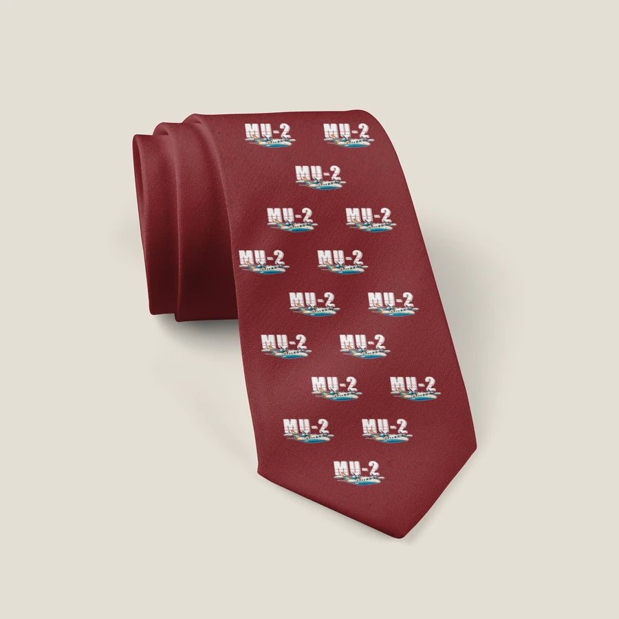Mitsubishi MU-2B-60 Marquise - Cartoon Pattern - Tie - Dark Red