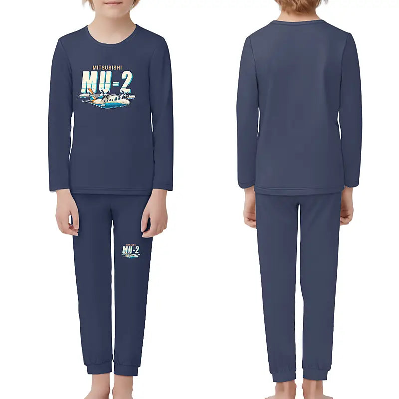 Mitsubishi MU-2B-60 Marquise - Children Pajamas - Cartoon Chest - Navy Blue