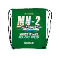 Thumbnail for Mitsubishi MU-2B-60 Marquise - Drawstring Bag - Cartoon + Name - Green