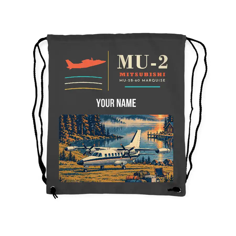 Mitsubishi MU-2B-60 Marquise - Drawstring Bag - Classic + Name - Gray