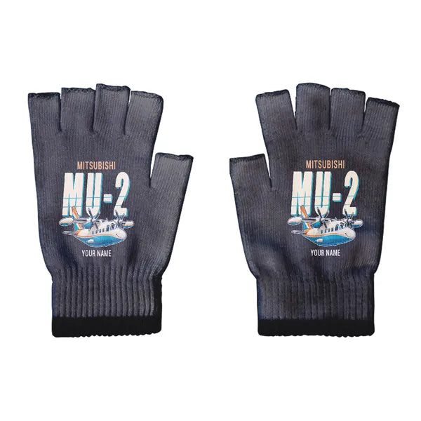 Mitsubishi MU-2B-60 Marquise - Gloves - Cut - Cartoon + Name - Black