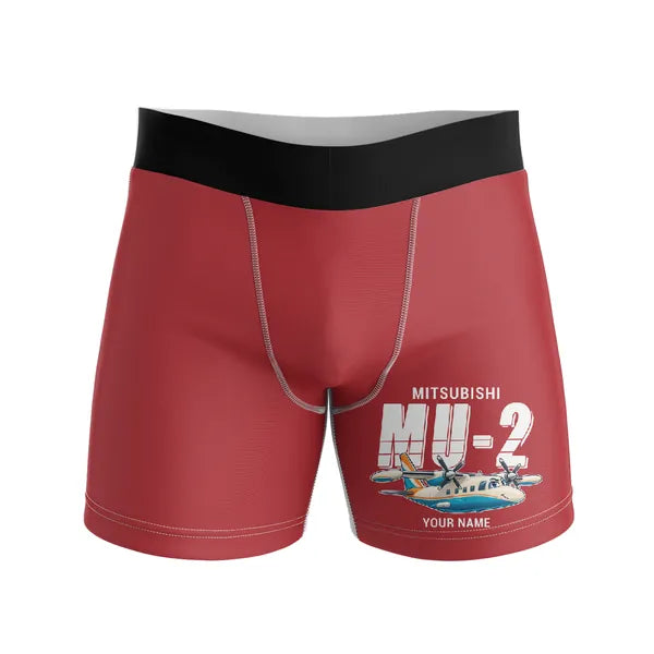 Mitsubishi MU-2B-60 Marquise - Men Boxers - Cartoon + Name - Red