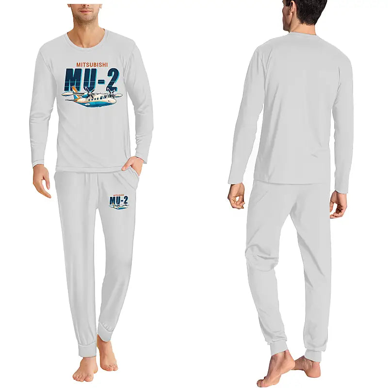 Mitsubishi MU-2B-60 Marquise - Men Pajamas - Cartoon Chest - Light Gray