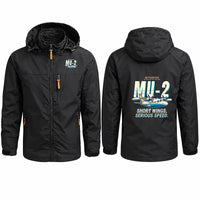 Thumbnail for Mitsubishi MU-2B-60 Marquise Stylish Jackets - Hooded Windbreaker - Cartoon - Black