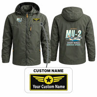 Thumbnail for Mitsubishi MU-2B-60 Marquise Stylish Jackets - Hooded Windbreaker - Cartoon + Name - Olive Green