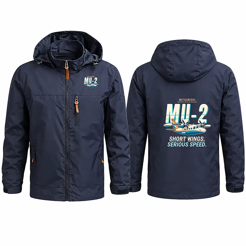 Mitsubishi MU-2B-60 Marquise Stylish Jackets - Hooded Windbreaker - Cartoon - Navy Blue