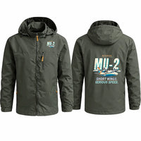 Thumbnail for Mitsubishi MU-2B-60 Marquise Stylish Jackets - Hooded Windbreaker - Cartoon - Olive Green