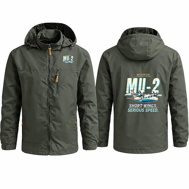 Mitsubishi MU-2B-60 Marquise Stylish Jackets - Hooded Windbreaker - Cartoon - Olive Green