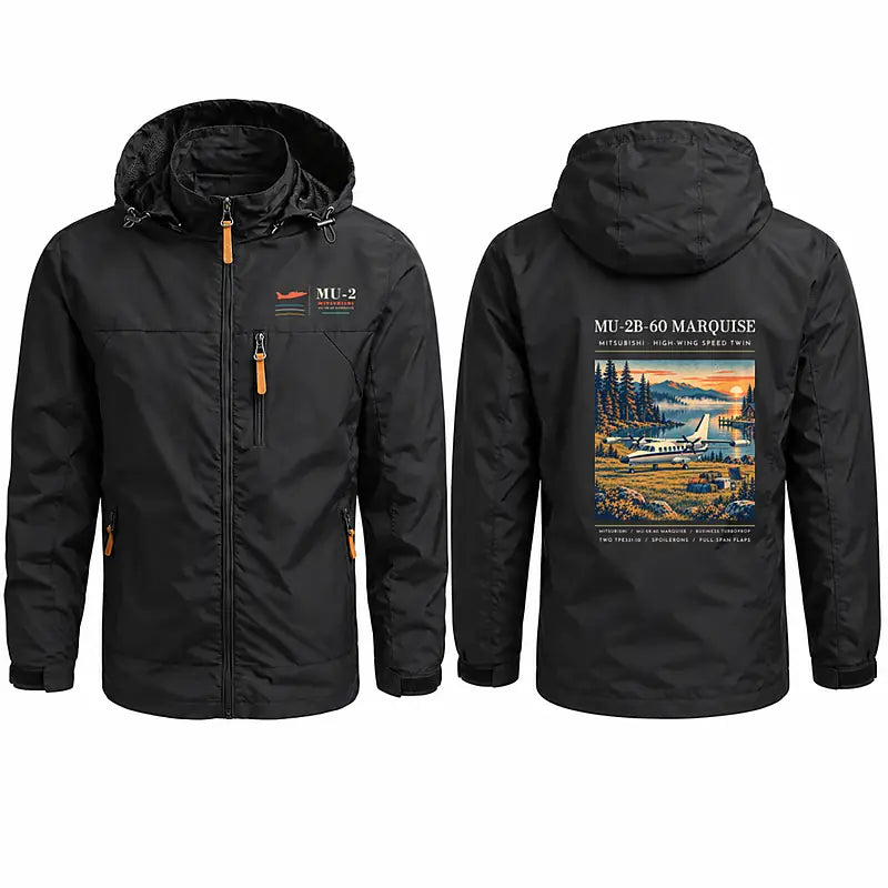 Mitsubishi MU-2B-60 Marquise Stylish Jackets - Hooded Windbreaker - Poster - Black