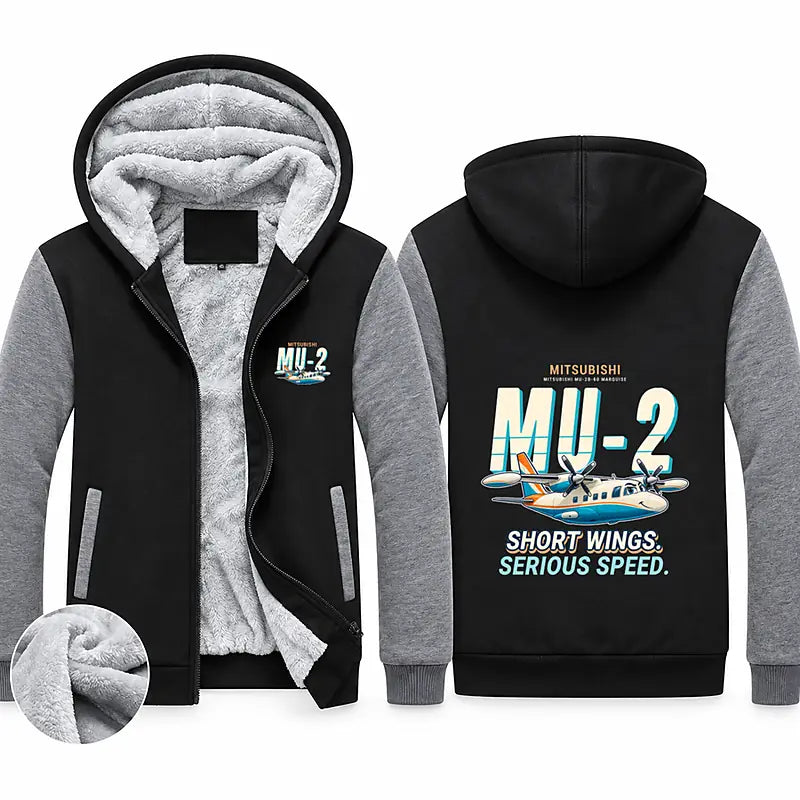 Mitsubishi MU-2B-60 Marquise Zipped Sweatshirts - Cartoon - Black & Gray