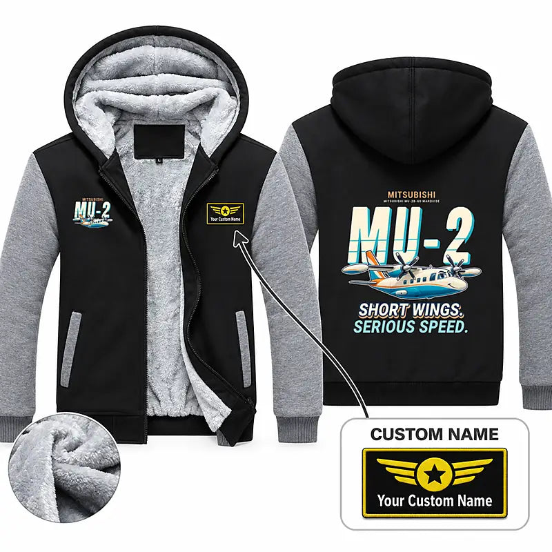 Mitsubishi MU-2B-60 Marquise Zipped Sweatshirts - Cartoon + Name - Black & Gray