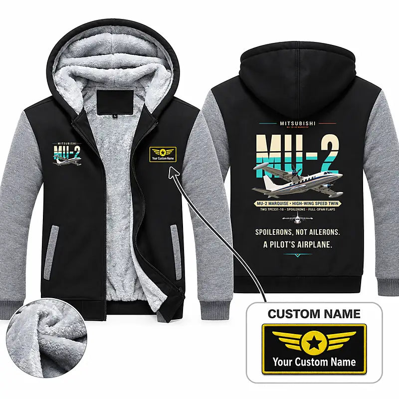 Mitsubishi MU-2B-60 Marquise Zipped Sweatshirts - Original + Name - Black & Gray