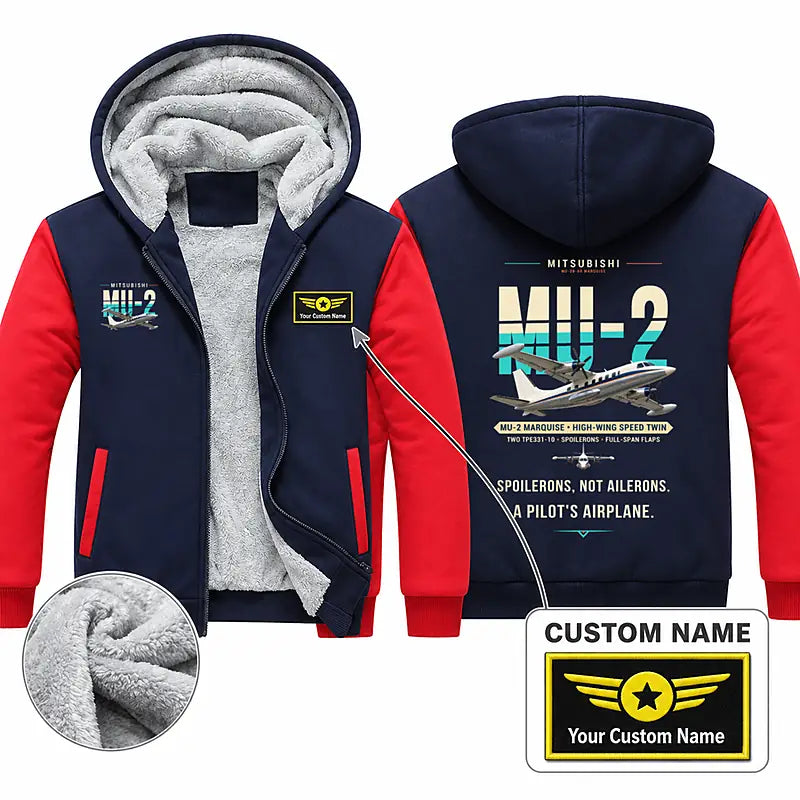Mitsubishi MU-2B-60 Marquise Zipped Sweatshirts - Original + Name - Navy & Red