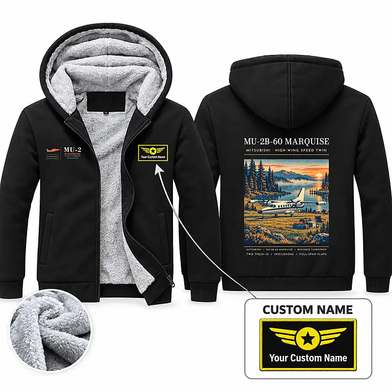 Mitsubishi MU-2B-60 Marquise Zipped Sweatshirts - Poster + Name - Black