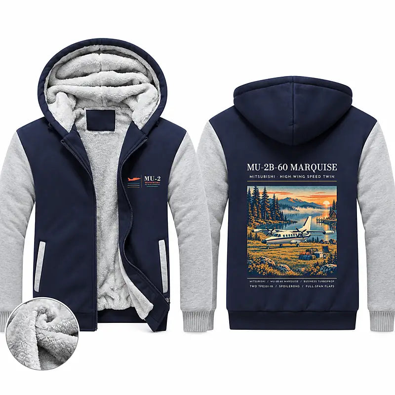 Mitsubishi MU-2B-60 Marquise Zipped Sweatshirts - Poster - Navy & Gray