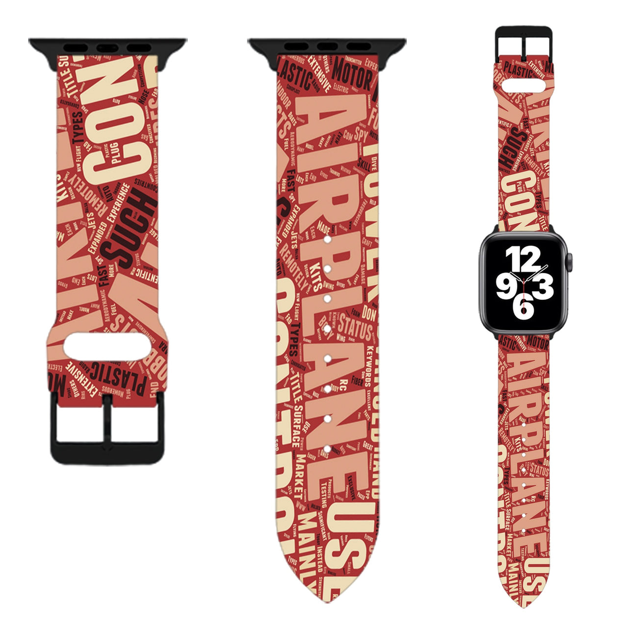 Mixed Aviation Texts Designed Soft Silicone Apple Watch Bands