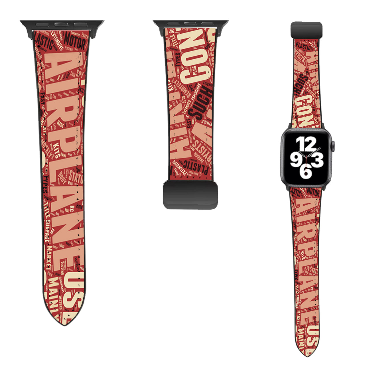 Mixed Aviation Texts Designed Leather Apple Watch Straps