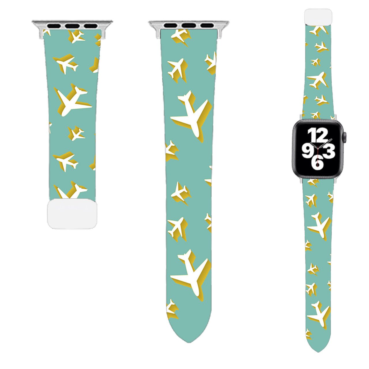 Mixed Sized Airplanes (Green) Designed Soft Silicone Apple Watch Bands