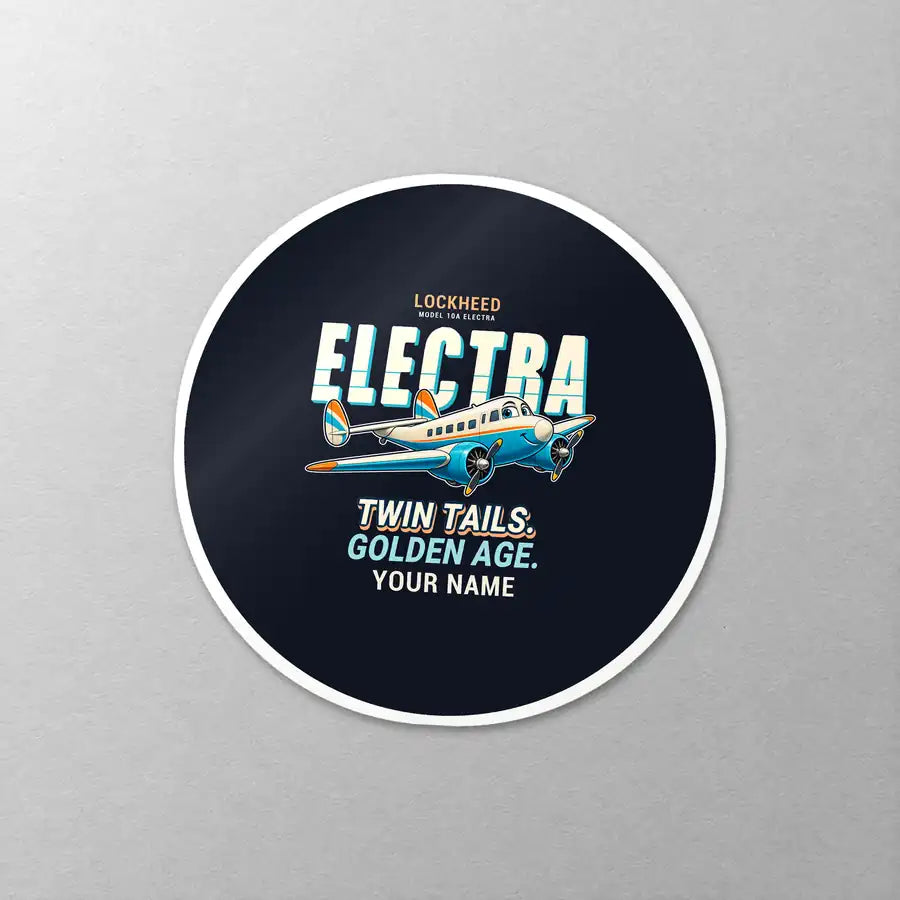 Model 10A Electra - Cartoon + Name - Circle Sticker - Close-up