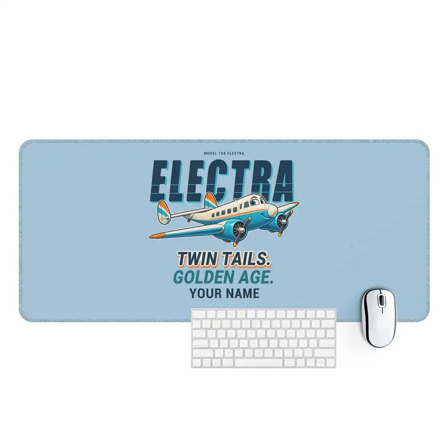 Model 10A Electra - Cartoon + Name - Desk Mat - Light Blue