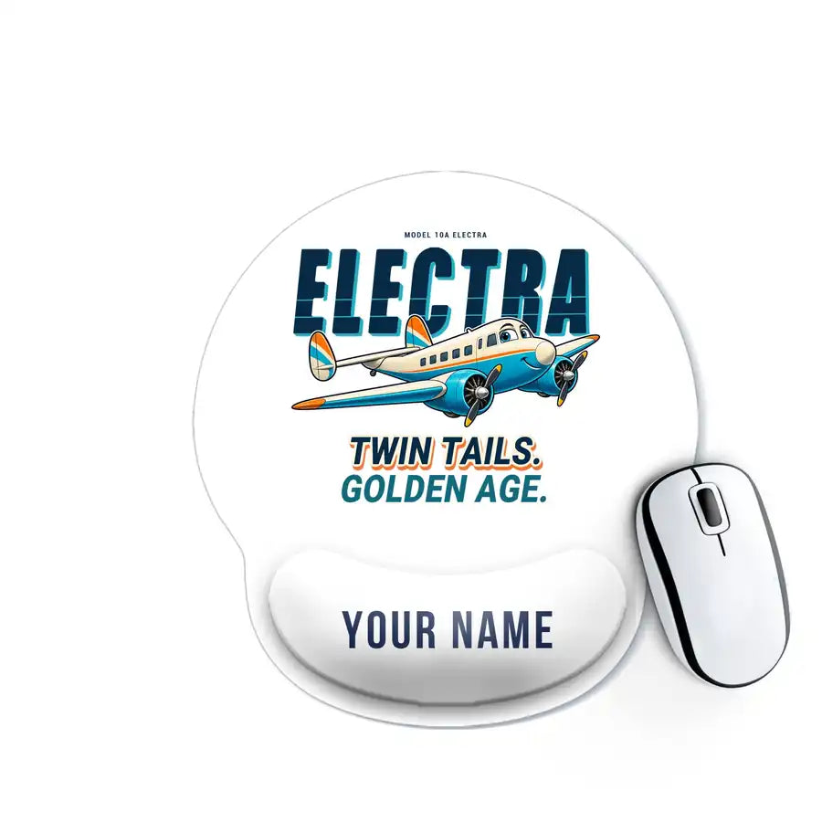 Model 10A Electra - Cartoon + Name - Ergonomic Mouse Pad - White