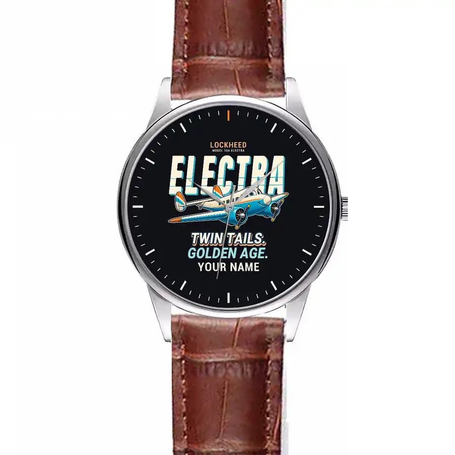 Model 10A Electra - Cartoon + Name - Leather Strap - Striped Brown Leather Strap