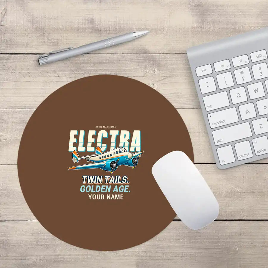 Model 10A Electra - Cartoon + Name - Round Mouse Pad - Brown