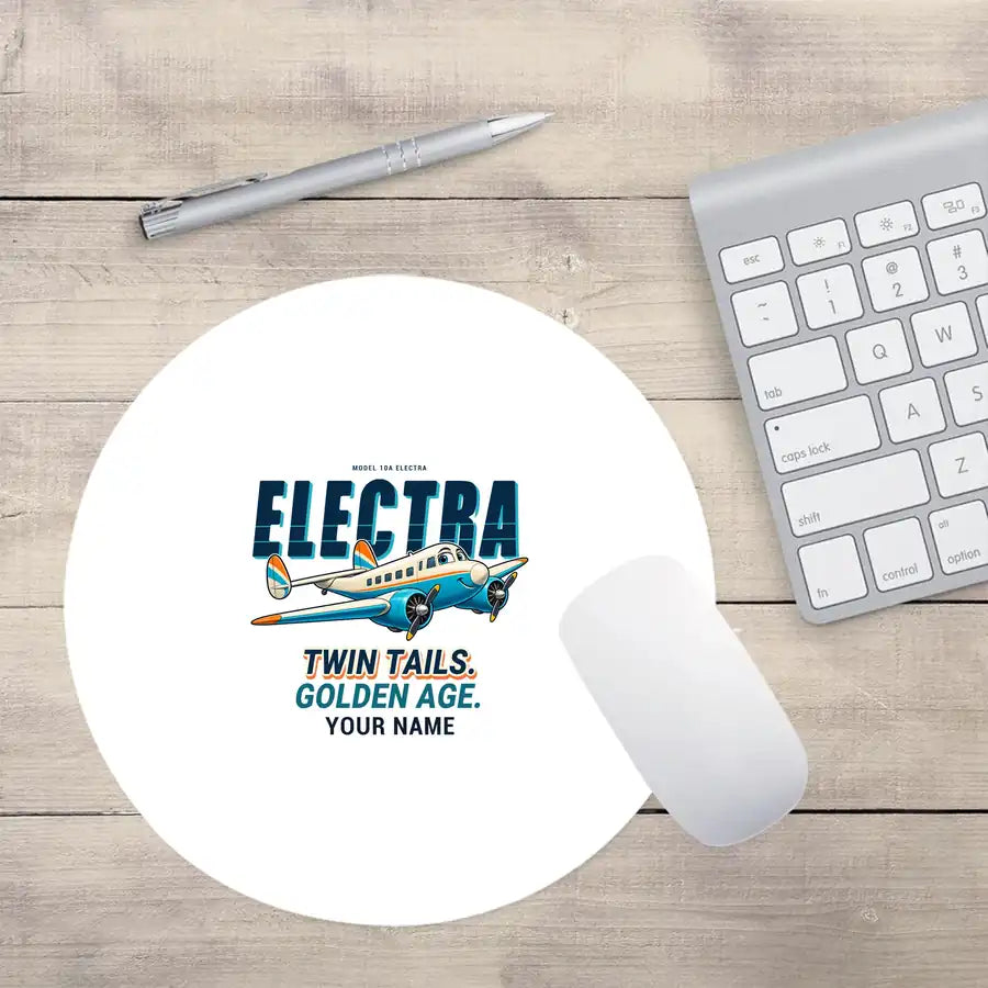 Model 10A Electra - Cartoon + Name - Round Mouse Pad - White