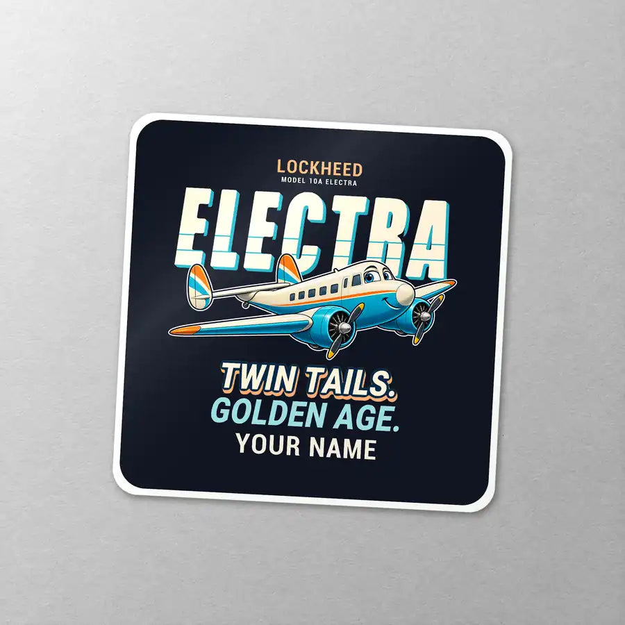 Model 10A Electra - Cartoon + Name - Square Sticker - Close-up