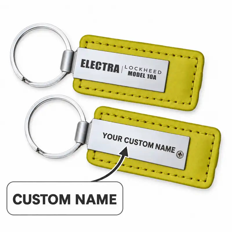 Model 10A Electra - Leather Key Chain - Faux Leather - Tag - Yellow + Name