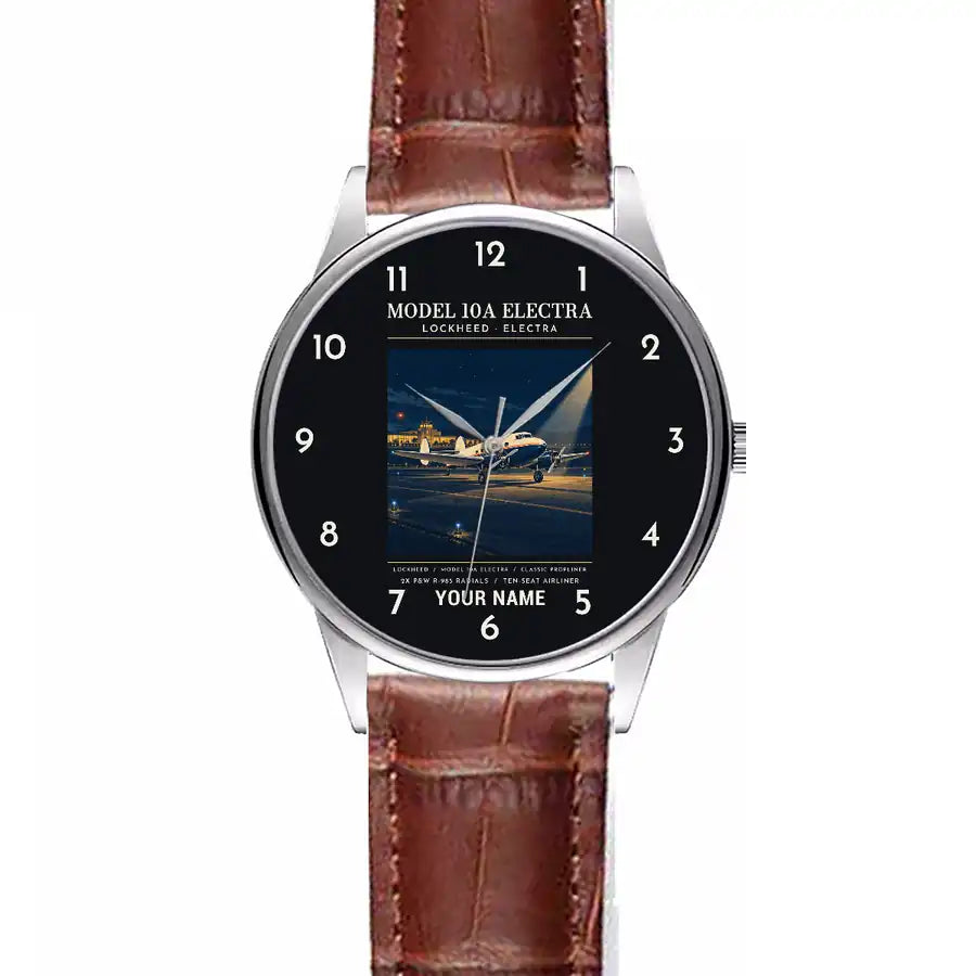 Model 10A Electra - Poster + Name - Leather Strap - Striped Brown Leather Strap