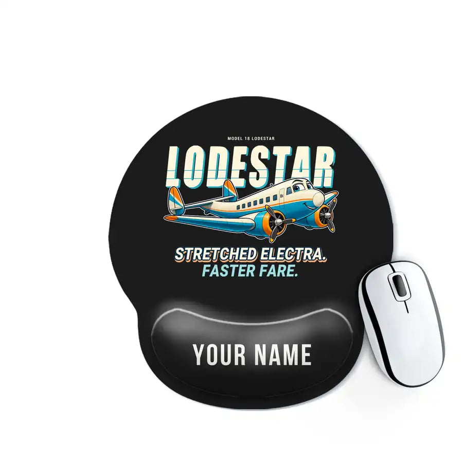 Model 18 Lodestar - Cartoon + Name - Ergonomic Mouse Pad - Black