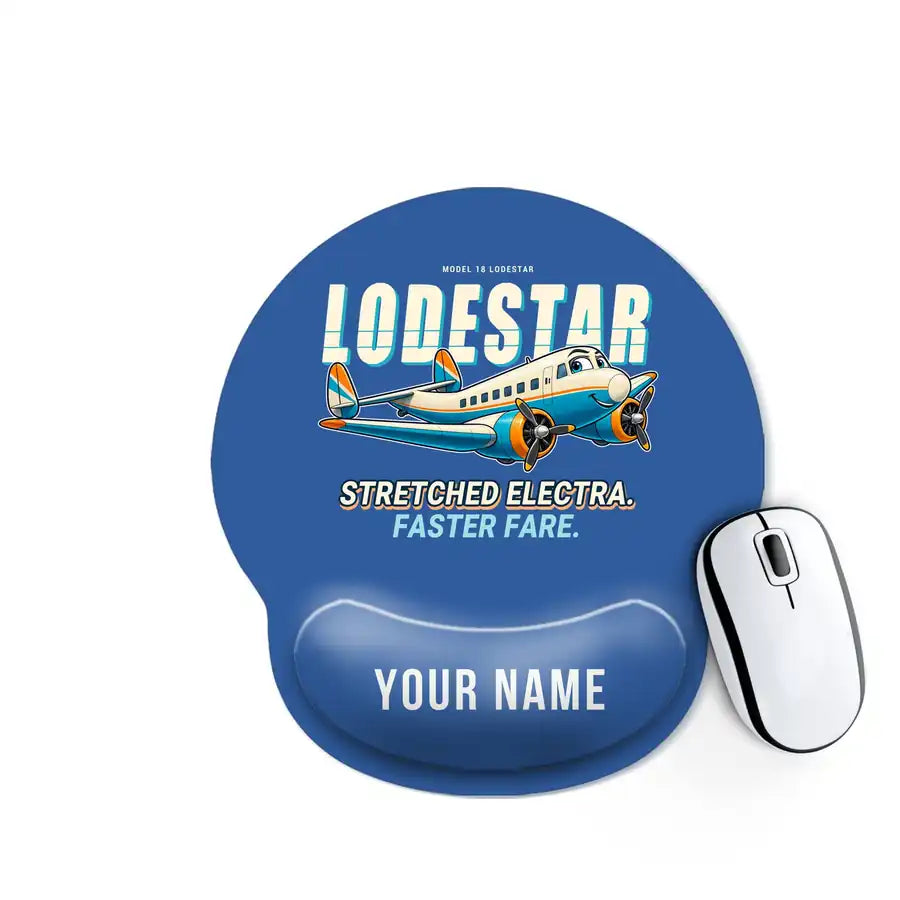Model 18 Lodestar - Cartoon + Name - Ergonomic Mouse Pad - Blue