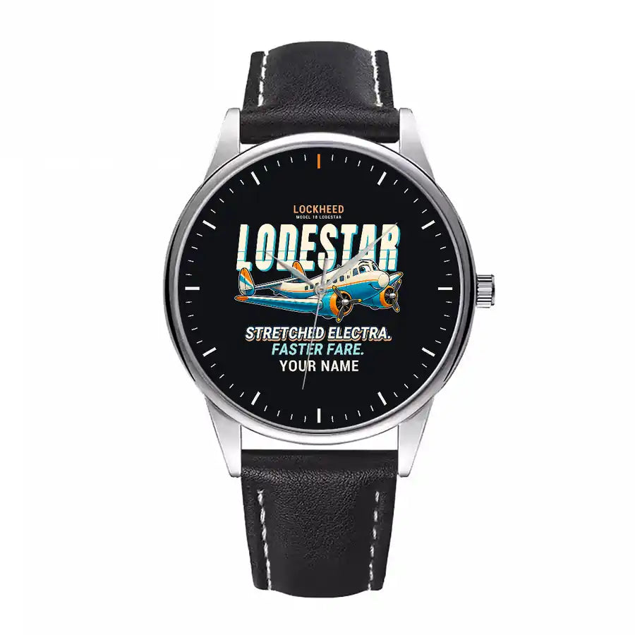 Model 18 Lodestar - Cartoon + Name - Leather Strap - Black Leather Strap