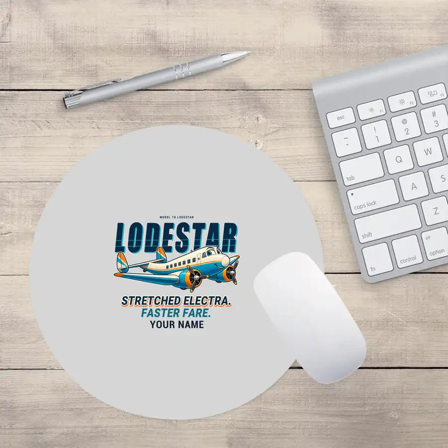 Model 18 Lodestar - Cartoon + Name - Round Mouse Pad - Light Gray