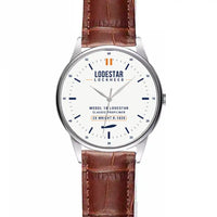 Thumbnail for Model 18 Lodestar - Classic - White - Leather Strap - Striped Brown Leather Strap