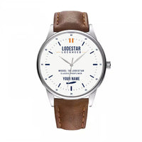 Thumbnail for Model 18 Lodestar - Classic - White + Name - Leather Strap - Brown Leather Strap