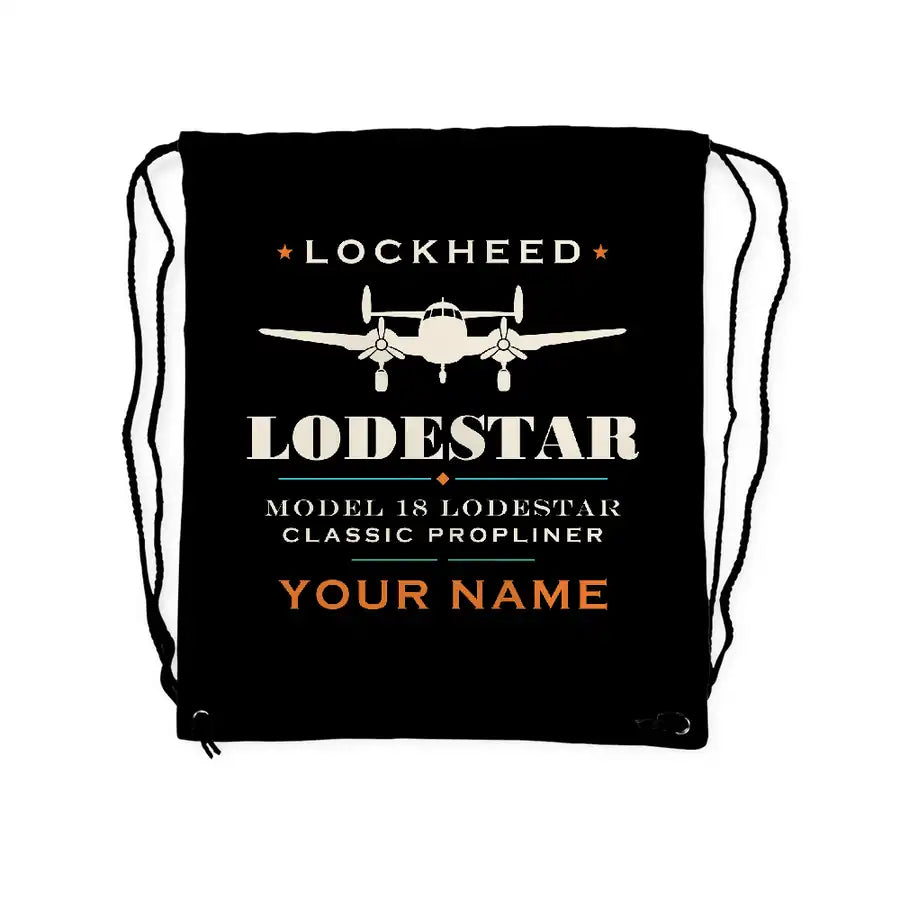 Model 18 Lodestar - Drawstring Bag - Heritage + Name - Black