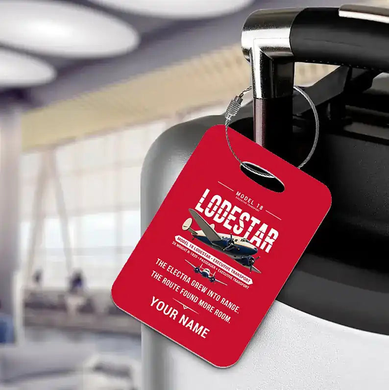 Model 18 Lodestar - Original + Name - Luggage Tag - Red