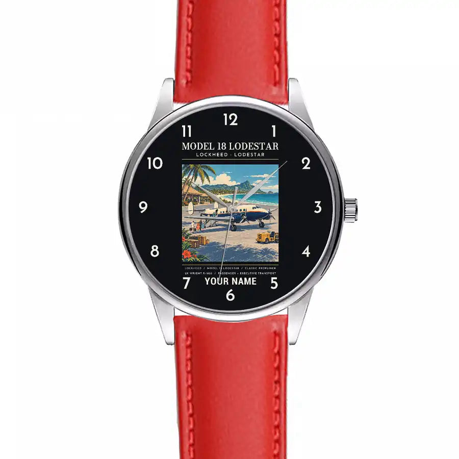 Model 18 Lodestar - Poster + Name - Leather Strap - Red Leather Strap