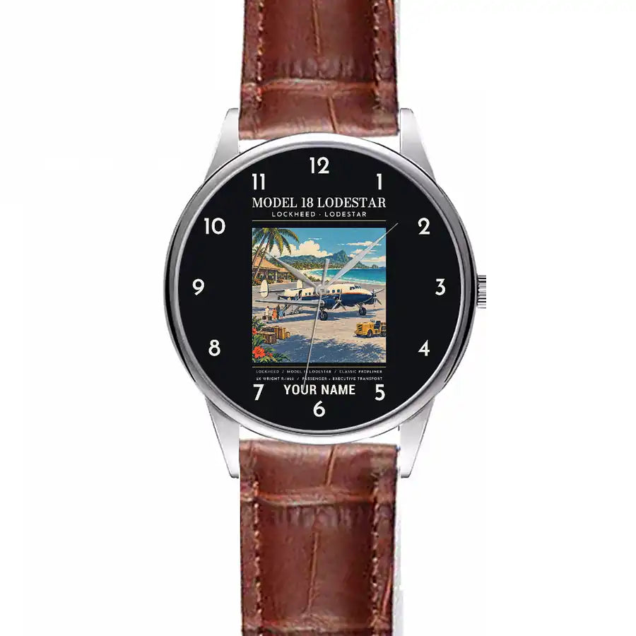Model 18 Lodestar - Poster + Name - Leather Strap - Striped Brown Leather Strap