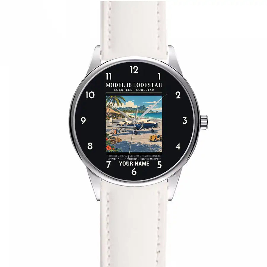 Model 18 Lodestar - Poster + Name - Leather Strap - White Leather Strap