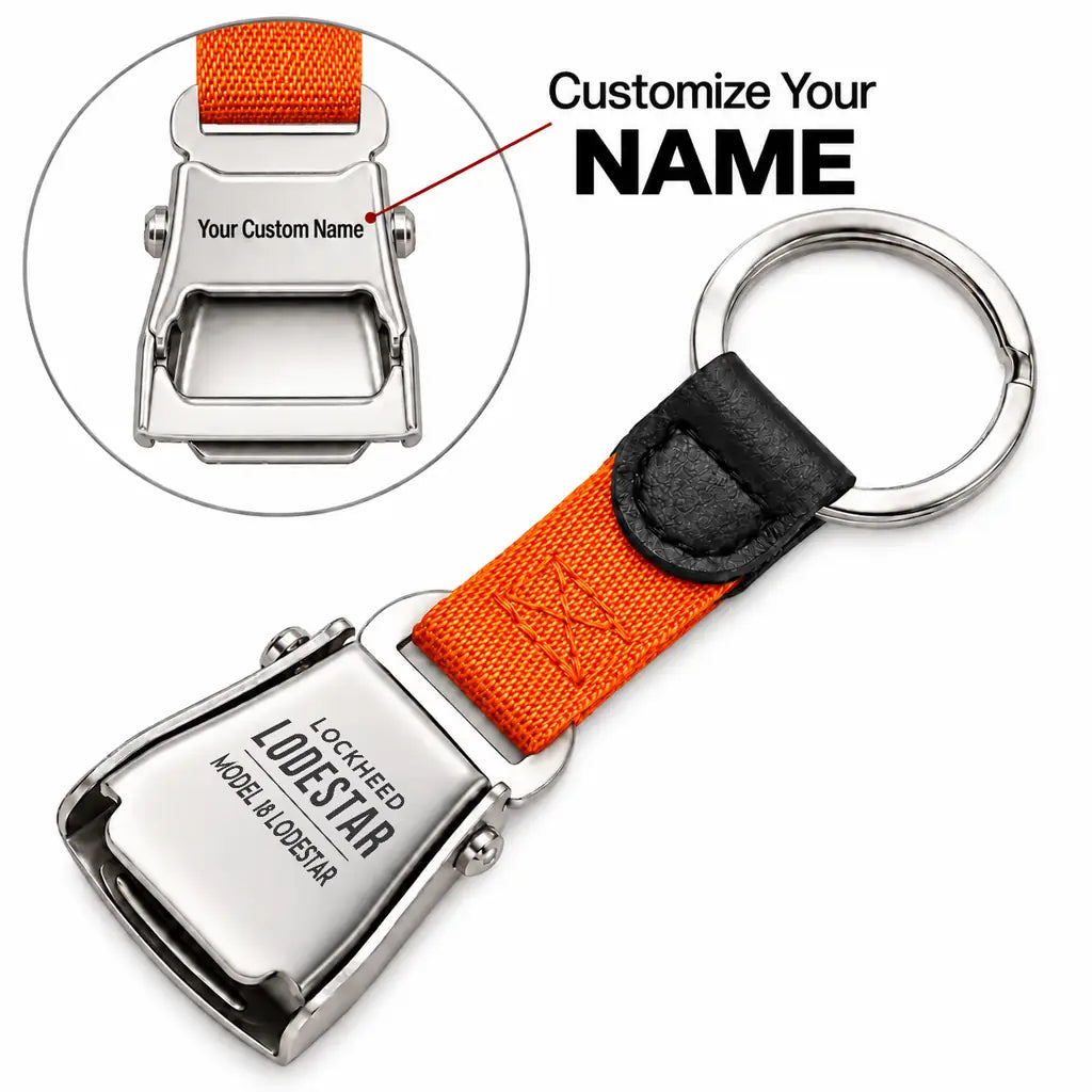 Model 18 Lodestar - Seat Belt Key Chain - Tag + Name - Orange