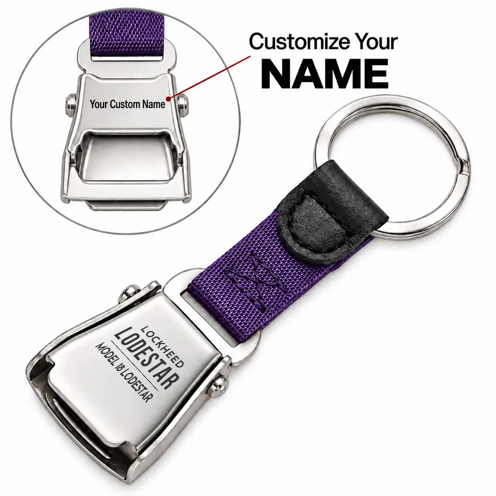 Model 18 Lodestar - Seat Belt Key Chain - Tag + Name - Purple