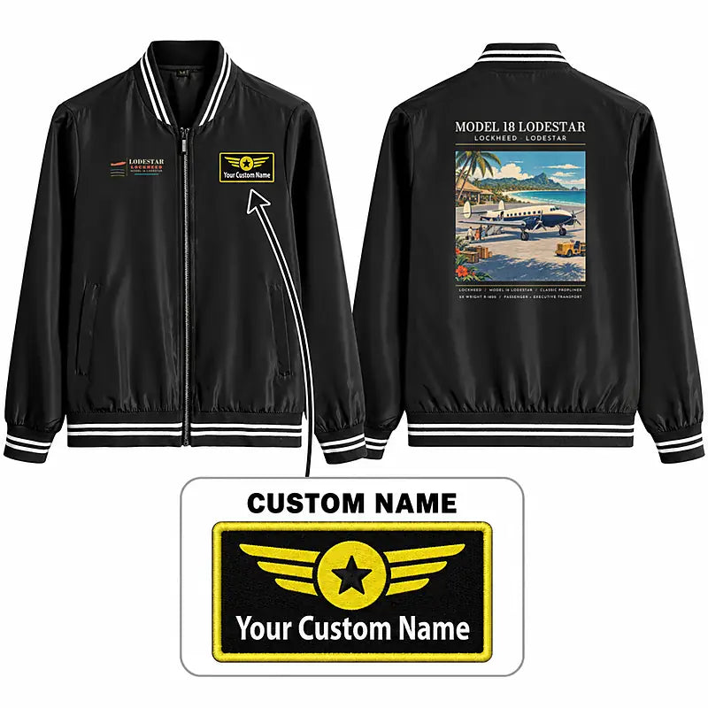 Model 18 Lodestar Stylish Jackets - Baseball Collar - Poster + Name - Black